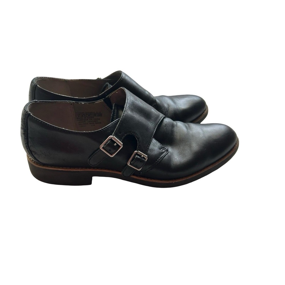 Women's Size 9 Black Genuine Leather Rockport Brogue Loafer Shoes Silver Buckles
